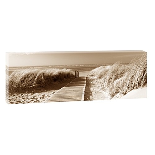 Nordseestrand auf Langeoog in Sepia - Trendiger Kunstdruck auf Leinwand im XXL Format- 120cm x 40 cm