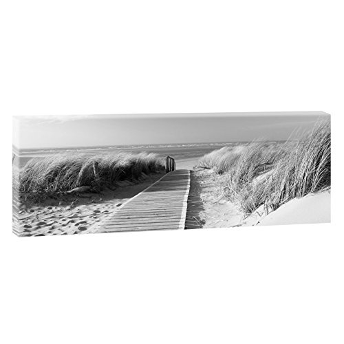 Nordseestrand auf Langeoog in Schwarz-Weiß | Panoramabild im XXL Format | Trendiger Kunstdruck auf Leinwand | 150 cm x 50 cm