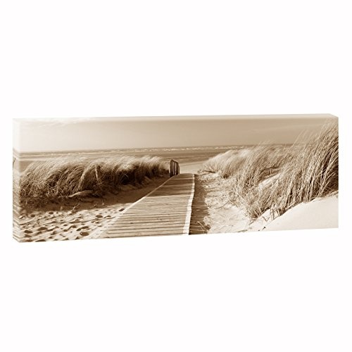 Nordseestrand auf Langeoog in Sepia | Panoramabild im XXL Format | Trendiger Kunstdruck auf Leinwand | 150 cm x 50 cm