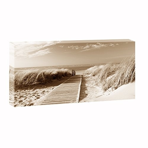 Nordseestrand auf Langeoog in Sepia | Panoramabild im XXL Format | Trendiger Kunstdruck auf Leinwand mit extra starkem 4 cm Rahmen in Museumsqualität | 160cm x 80 cm