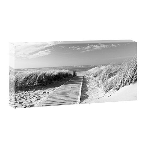 Nordseestrand auf Langeoog in Schwarz-Weiß | Panoramabild im XXL Format | Trendiger Kunstdruck auf Leinwand mit extra starkem 4 cm Rahmen in Museumsqualität | 160cm x 80 cm