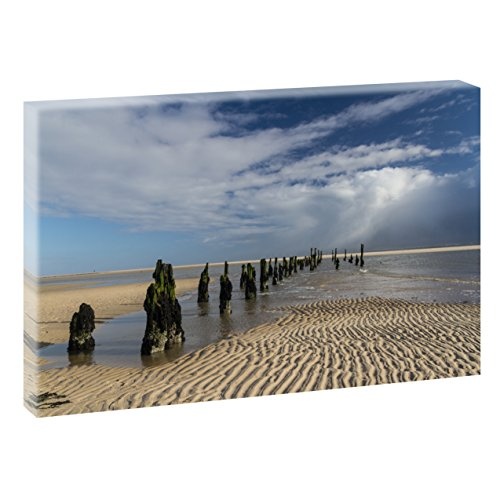 Nordsee - Ostanleger | V1720231 | Bilder auf Leinwand | Wandbild im XXL Format | Kunstdruck in 120 cm x 80 cm | Bild Insel Strand Dünen Buhnen (Farbig)