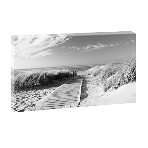 Nordseestrand auf Langeoog in Schwarz-Weiß | Panoramabild im XXL Format | Trendiger Kunstdruck auf Leinwand | 135 cm x 80 cm