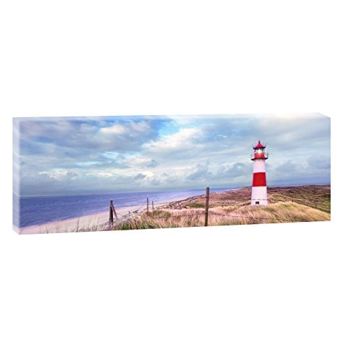Sylt - Leuchtturm in List | Panoramabild im XXL Format | Trendiger Kunstdruck auf Leinwand | Verschiedene Größen und Farben (150 cm x 50 cm, Farbig)