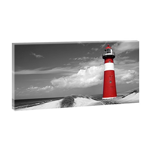 Leuchtturm in Holland | V0420311 | Trendiger Kunstdruck auf Leinwand | XXL Format | (Schwarz-Weiß/Rot, 160 cm x 80 cm x 2 cm)