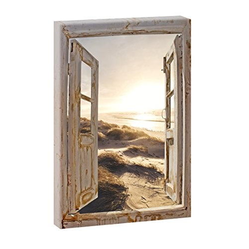 Fensterblick - Sandstrand 2 | Panoramabild im XXL Format | Poster | Wandbild | Fotografie | Trendiger Kunstdruck auf Leinwand | Verschiedene Formate (Farbig, 120 cm x 80 cm | Hochformat)