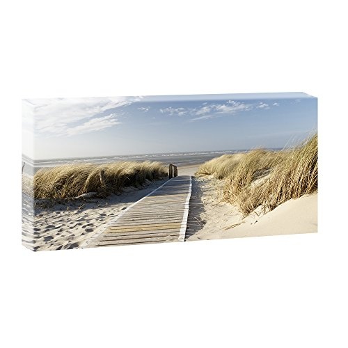 Nordseestrand auf Langeoog | Trendiger Kunstdruck auf Leinwand mit extra starkem 4 cm Rahmen in Museumsqualität| XXL Format | 160cm x 80 cm