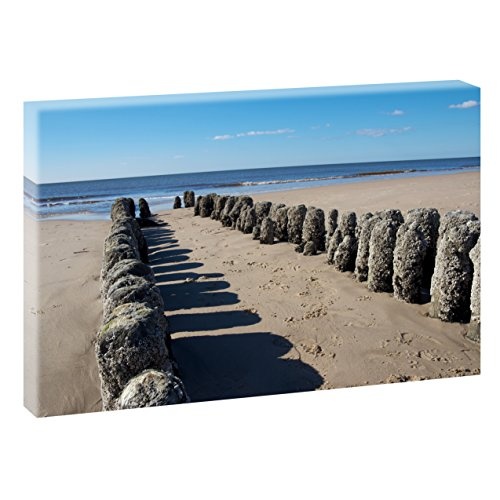 Buhnen | V1720497 | Bilder auf Leinwand | Wandbild im XXL Format | Kunstdruck in 120 cm x 80 cm | Bild Strand Meer Küste Nordsee Sylt Norderney