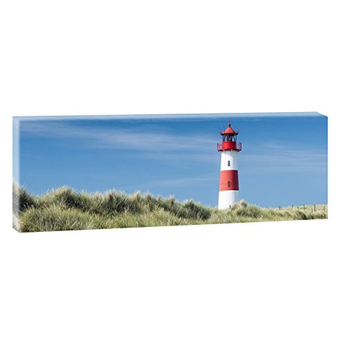 Sylt- Leuchtturm in den Dünen 2 | Panoramabild im XXL Format | Trendiger Kunstdruck auf Leinwand | Verschiedene Größen (150 cm x 50 cm, Farbig)