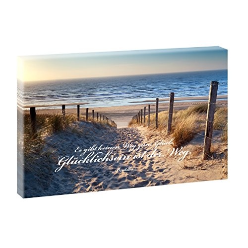 Weg zum Nordseestrand | Panoramabild im XXL Format | Trendiger Kunstdruck auf Leinwand | Verschiedene Größen und Farben (100 cm x 65 cm, Farbig mit Schrift 6)