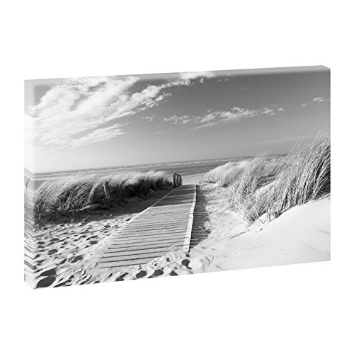 Nordseestrand auf Langeoog | Trendiger Kunstdruck auf Leinwand im XXL Format | 100cm x 65cm | Verschiedene Farben (Schwarz-Weiß)