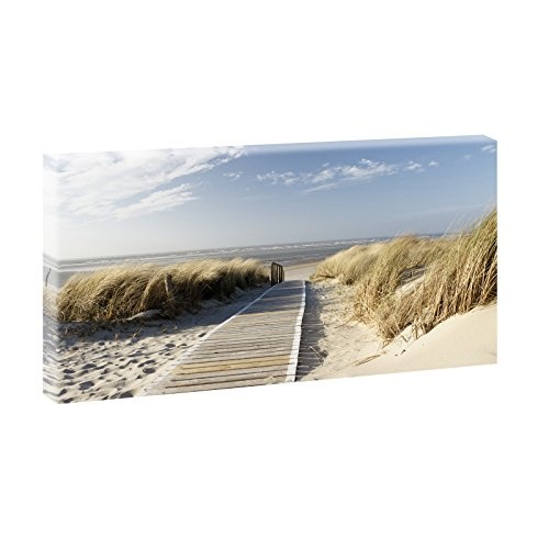 Nordseestrand auf Langeoog | V0420301 | Panoramabild im XXL Format | Trendiger Kunstdruck auf Leinwand | Verschiedene Größen und Farben (Farbig, 40 cm x 80 cm)