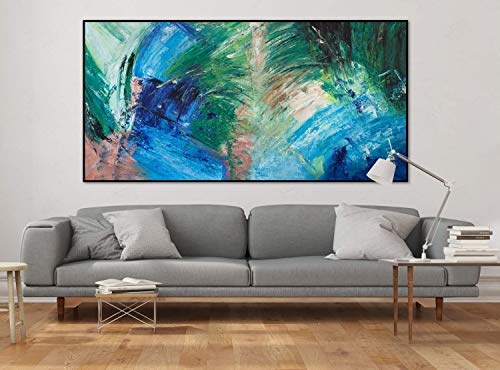 KunstLoft® XXL Gemälde Pfauenauge 200x100cm | original handgemalte Bilder | Abstrakt Blau Grün | Leinwand-Bild Acrylgemälde einteilig groß | Modernes Kunst Acrylbild
