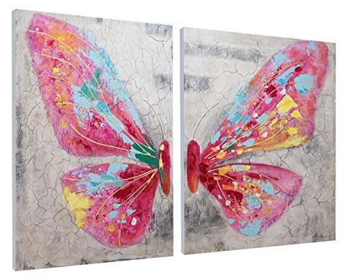 KunstLoft® Acryl Gemälde Zarte Schönheit 120x90cm | original handgemalte Leinwand Bilder XXL | Modern Schmetterling Grau Pink | Wandbild Acrylbild Moderne Kunst einteilig mit Rahmen