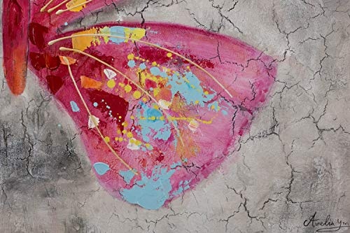 KunstLoft® Acryl Gemälde Zarte Schönheit 120x90cm | original handgemalte Leinwand Bilder XXL | Modern Schmetterling Grau Pink | Wandbild Acrylbild Moderne Kunst einteilig mit Rahmen