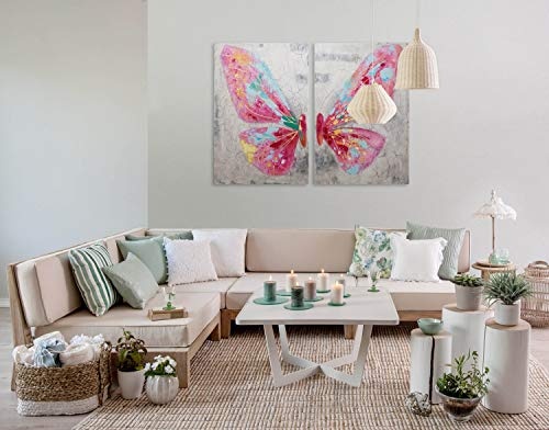 KunstLoft® Acryl Gemälde Zarte Schönheit 120x90cm | original handgemalte Leinwand Bilder XXL | Modern Schmetterling Grau Pink | Wandbild Acrylbild Moderne Kunst einteilig mit Rahmen
