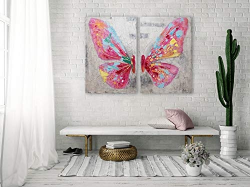 KunstLoft® Acryl Gemälde Zarte Schönheit 120x90cm | original handgemalte Leinwand Bilder XXL | Modern Schmetterling Grau Pink | Wandbild Acrylbild Moderne Kunst einteilig mit Rahmen