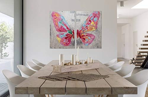 KunstLoft® Acryl Gemälde Zarte Schönheit 120x90cm | original handgemalte Leinwand Bilder XXL | Modern Schmetterling Grau Pink | Wandbild Acrylbild Moderne Kunst einteilig mit Rahmen