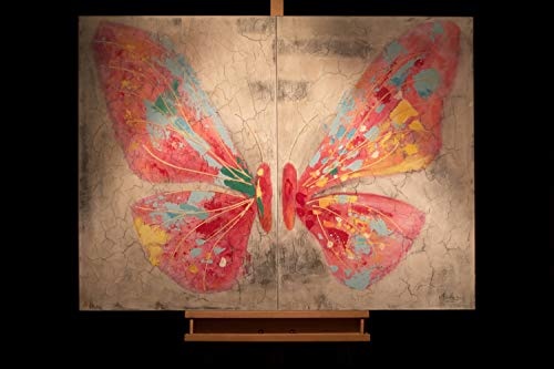 KunstLoft® Acryl Gemälde Zarte Schönheit 120x90cm | original handgemalte Leinwand Bilder XXL | Modern Schmetterling Grau Pink | Wandbild Acrylbild Moderne Kunst einteilig mit Rahmen