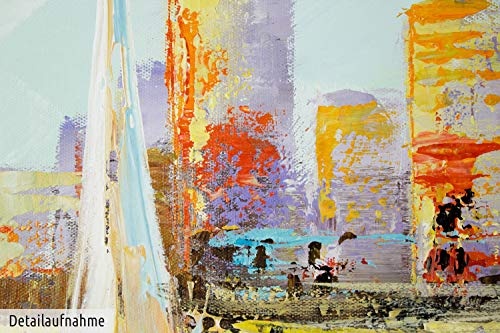 KunstLoft® Gemälde Skyline Sailing in 120x60cm | Leinwandbild handgemalte Bilder | Segelschiff Skyline Segelboot segeln New York | signiertes Wandbild-Unikat | Acrylgemälde auf Leinwand | Modernes Kunst Bild | Original Acrylbild auf Keilrahmen
