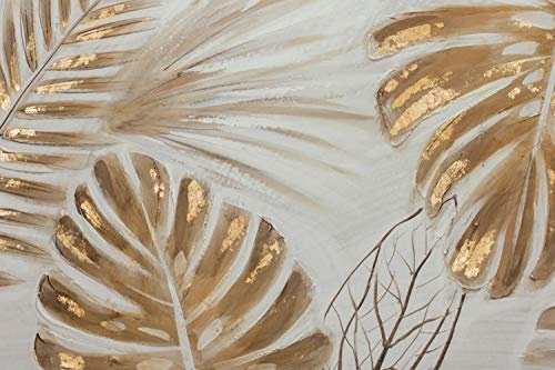 KunstLoft® Acryl Gemälde Unter Palmen 122x82cm | original handgemalte Leinwand Bilder XXL | Modern Palmen Blätter Gold Braun | Wandbild Acrylbild Moderne Kunst einteilig mit Rahmen