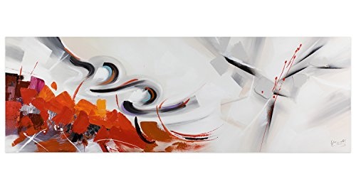 KunstLoft® Acryl Gemälde Warm Elegance 150x50cm | original handgemalte Leinwand Bilder XXL | Abstrakt Rot Weiß Orange XXL | Wandbild Acrylbild Moderne Kunst einteilig mit Rahmen