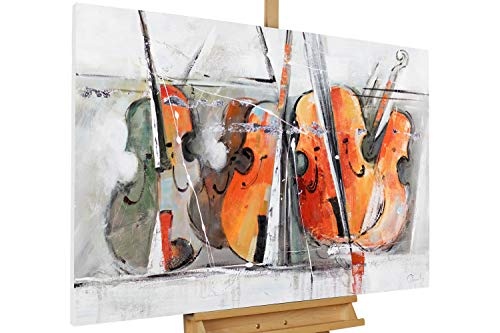 KunstLoft® Acryl Gemälde Quartett der Geigen 120x80cm | original handgemalte Leinwand Bilder XXL | Musik Abstrakt Geige Violine Bunt | Wandbild Acrylbild moderne Kunst einteilig mit Rahmen