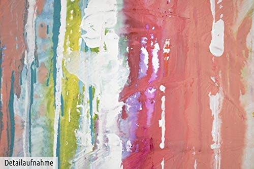 KunstLoft® Gemälde Fließende Geborgenheit in 150x50cm | XXL Leinwandbild handgemalt | Abstrakte Bunte Linien Rot Wohnzimmer | Wandbild-Unikat | Acrylgemälde auf Leinwand | Acrylbild auf Keilrahmen