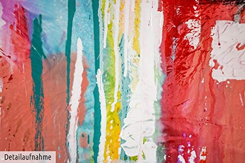 KunstLoft® Gemälde Fließende Geborgenheit in 150x50cm | XXL Leinwandbild handgemalt | Abstrakte Bunte Linien Rot Wohnzimmer | Wandbild-Unikat | Acrylgemälde auf Leinwand | Acrylbild auf Keilrahmen