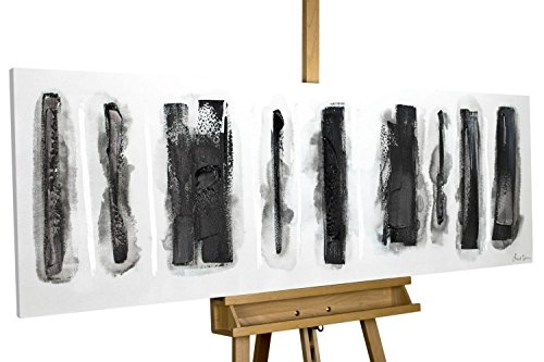 KunstLoft Acryl Gemälde 'Fährten im Schnee' 150x50cm | Original handgemalte Leinwand Bilder XXL | Abstrakt Weiß Schwarz | Wandbild Acrylbild Moderne Kunst Einteilig mit Rahmen