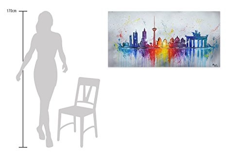 KunstLoft® Acryl Gemälde Reunited Capital 140x70cm | original handgemalte Leinwand Bilder XXL | Berlin Skyline Stadt Bunt | Wandbild Acrylbild moderne Kunst einteilig mit Rahmen