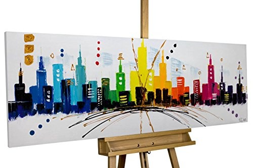 KunstLoft® Acryl Gemälde Scene of Enjoyment 150x50cm | original handgemalte Leinwand Bilder XXL | Skyline Stadt Abstrakt Bunt | Wandbild Acrylbild moderne Kunst einteilig mit Rahmen