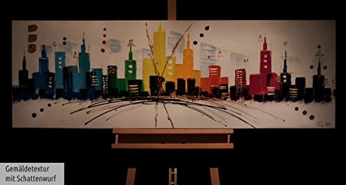 KunstLoft® Acryl Gemälde Scene of Enjoyment 150x50cm | original handgemalte Leinwand Bilder XXL | Skyline Stadt Abstrakt Bunt | Wandbild Acrylbild moderne Kunst einteilig mit Rahmen