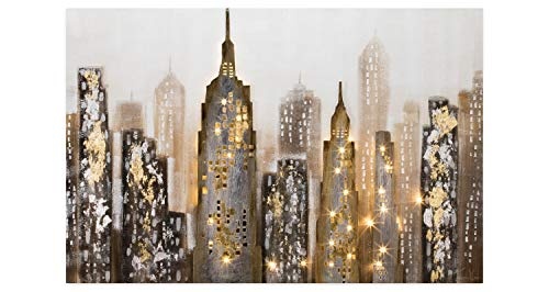 KunstLoft® Acryl Gemälde Kostbare Zeit 120x80cm | original handgemalte Leinwand Bilder XXL | Stadt Häuser Beige Grau | mit LED-Lichteffekt | Wandbild Acrylbild Moderne Kunst