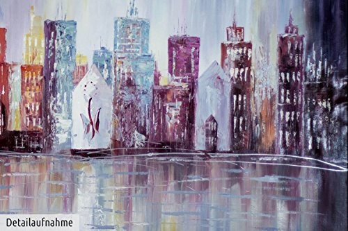 KunstLoft® XXL Gemälde Side by Side 200x100cm | original handgemalte Bilder | Bunt Stadt Skyline Häuser | Leinwand-Bild Ölgemälde einteilig groß | Modernes Kunst Ölbild