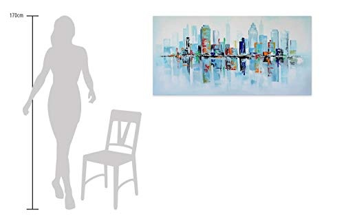 KunstLoft® Acryl Gemälde Modern City of Atlantis 140x70cm | original handgemalte Leinwand Bilder XXL | Stadt Häuser Bunt Türkis | Wandbild Acrylbild Moderne Kunst einteilig mit Rahmen