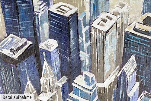 KunstLoft® Acryl Gemälde Metropole der Meister 100x75cm | original handgemalte Leinwand Bilder XXL | Stadt Hochhaus Skyline Metropole Blau | Wandbild Acrylbild Moderne Kunst einteilig mit Rahmen