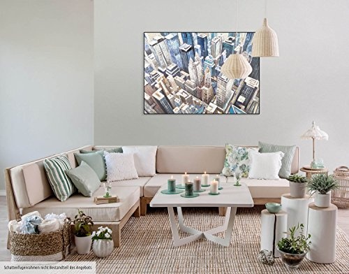 KunstLoft® Acryl Gemälde Metropole der Meister 100x75cm | original handgemalte Leinwand Bilder XXL | Stadt Hochhaus Skyline Metropole Blau | Wandbild Acrylbild Moderne Kunst einteilig mit Rahmen