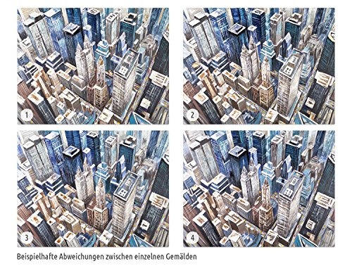 KunstLoft® Acryl Gemälde Metropole der Meister 100x75cm | original handgemalte Leinwand Bilder XXL | Stadt Hochhaus Skyline Metropole Blau | Wandbild Acrylbild Moderne Kunst einteilig mit Rahmen