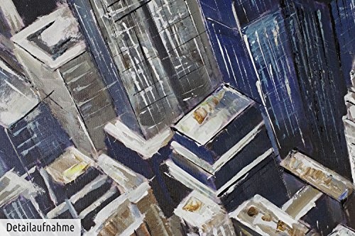 KunstLoft® Acryl Gemälde Metropole der Meister 100x75cm | original handgemalte Leinwand Bilder XXL | Stadt Hochhaus Skyline Metropole Blau | Wandbild Acrylbild Moderne Kunst einteilig mit Rahmen