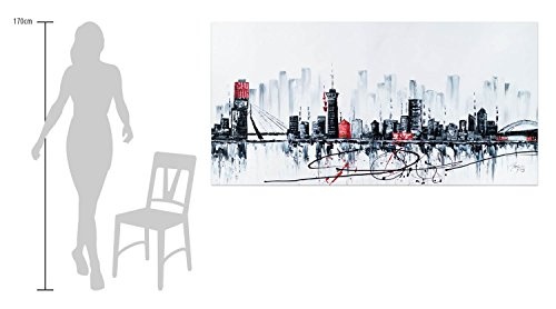 KunstLoft XXL Gemälde Shadow of The City 200x100cm | Original handgemalte Bilder | Abstrakt Stadt Skyline Schwarz | Leinwand-Bild Ölgemälde Einteilig groß | Modernes Kunst Ölbild