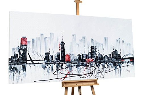 KunstLoft XXL Gemälde Shadow of The City 200x100cm | Original handgemalte Bilder | Abstrakt Stadt Skyline Schwarz | Leinwand-Bild Ölgemälde Einteilig groß | Modernes Kunst Ölbild