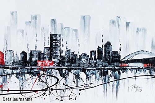 KunstLoft XXL Gemälde Shadow of The City 200x100cm | Original handgemalte Bilder | Abstrakt Stadt Skyline Schwarz | Leinwand-Bild Ölgemälde Einteilig groß | Modernes Kunst Ölbild