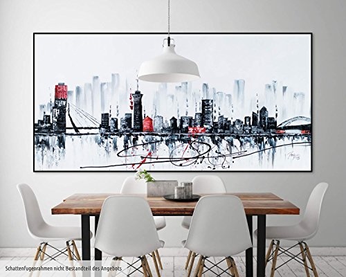 KunstLoft XXL Gemälde Shadow of The City 200x100cm | Original handgemalte Bilder | Abstrakt Stadt Skyline Schwarz | Leinwand-Bild Ölgemälde Einteilig groß | Modernes Kunst Ölbild