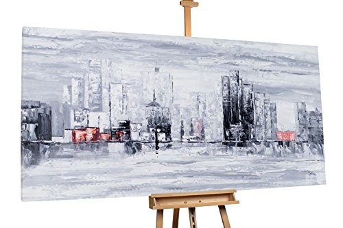 KunstLoft XXL Gemälde 'Portrait der Stadt' 200x100cm | Original handgemalte Bilder | Abstrakt Stadt Schwarz Weiß | Leinwand-Bild Ölgemälde Einteilig groß | Modernes Kunst Ölbild