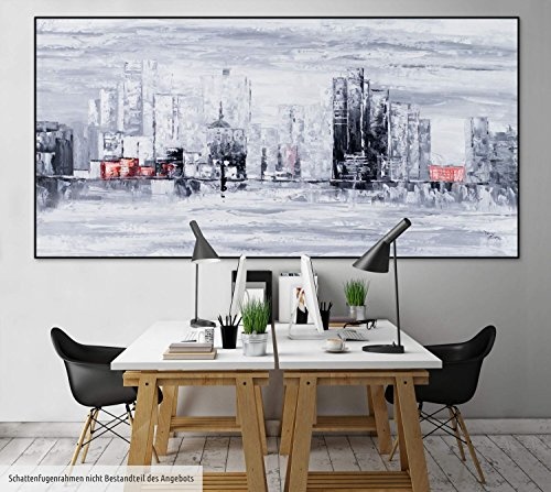 KunstLoft XXL Gemälde Portrait der Stadt 200x100cm | Original handgemalte Bilder | Abstrakt Stadt Schwarz Weiß | Leinwand-Bild Ölgemälde Einteilig groß | Modernes Kunst Ölbild