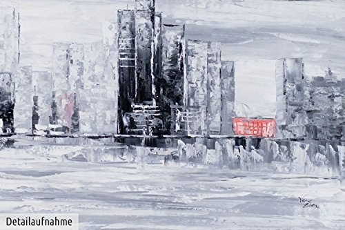 KunstLoft XXL Gemälde Portrait der Stadt 200x100cm | Original handgemalte Bilder | Abstrakt Stadt Schwarz Weiß | Leinwand-Bild Ölgemälde Einteilig groß | Modernes Kunst Ölbild