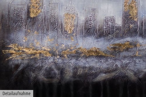 KunstLoft® XXL Gemälde Tore der Stadt 180x120cm | original handgemalte Bilder | Stadt Skyline Grau Gold | Leinwand-Bild Ölgemälde einteilig groß | Modernes Kunst Ölbild