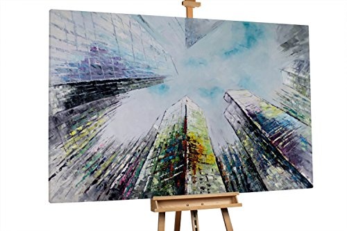 KunstLoft® XXL Gemälde Spectacular 180x120cm | original handgemalte Bilder | Stadt Hochhäuser Himmel Bunt | Leinwand-Bild gemälde einteilig groß | Modernes Kunst bild