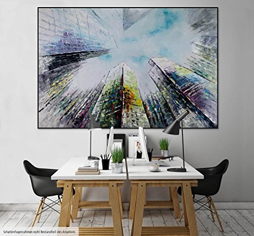 KunstLoft® XXL Gemälde Spectacular 180x120cm | original handgemalte Bilder | Stadt Hochhäuser Himmel Bunt | Leinwand-Bild gemälde einteilig groß | Modernes Kunst bild